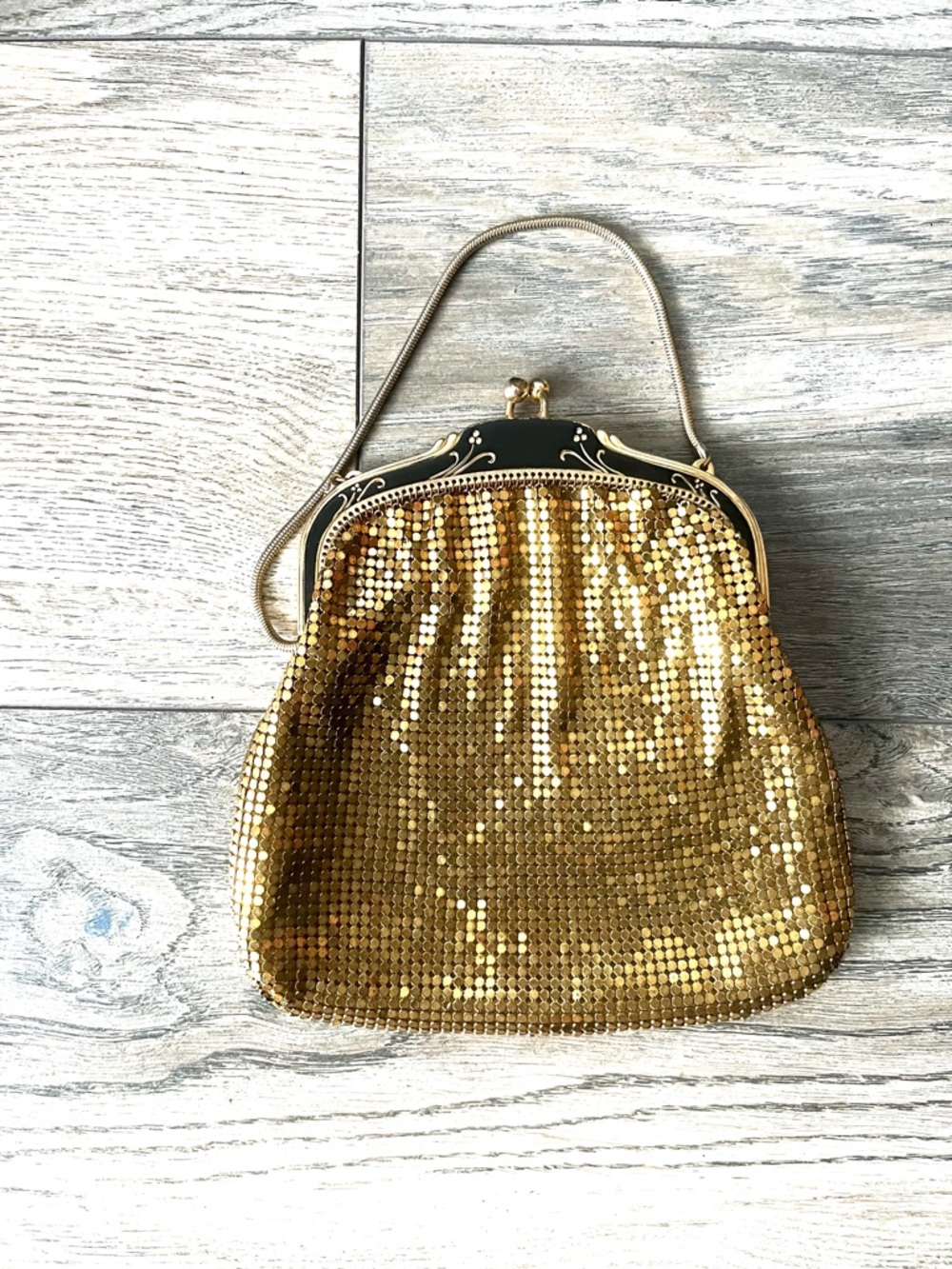 vintage Whiting & Davis gold mesh evening bag,